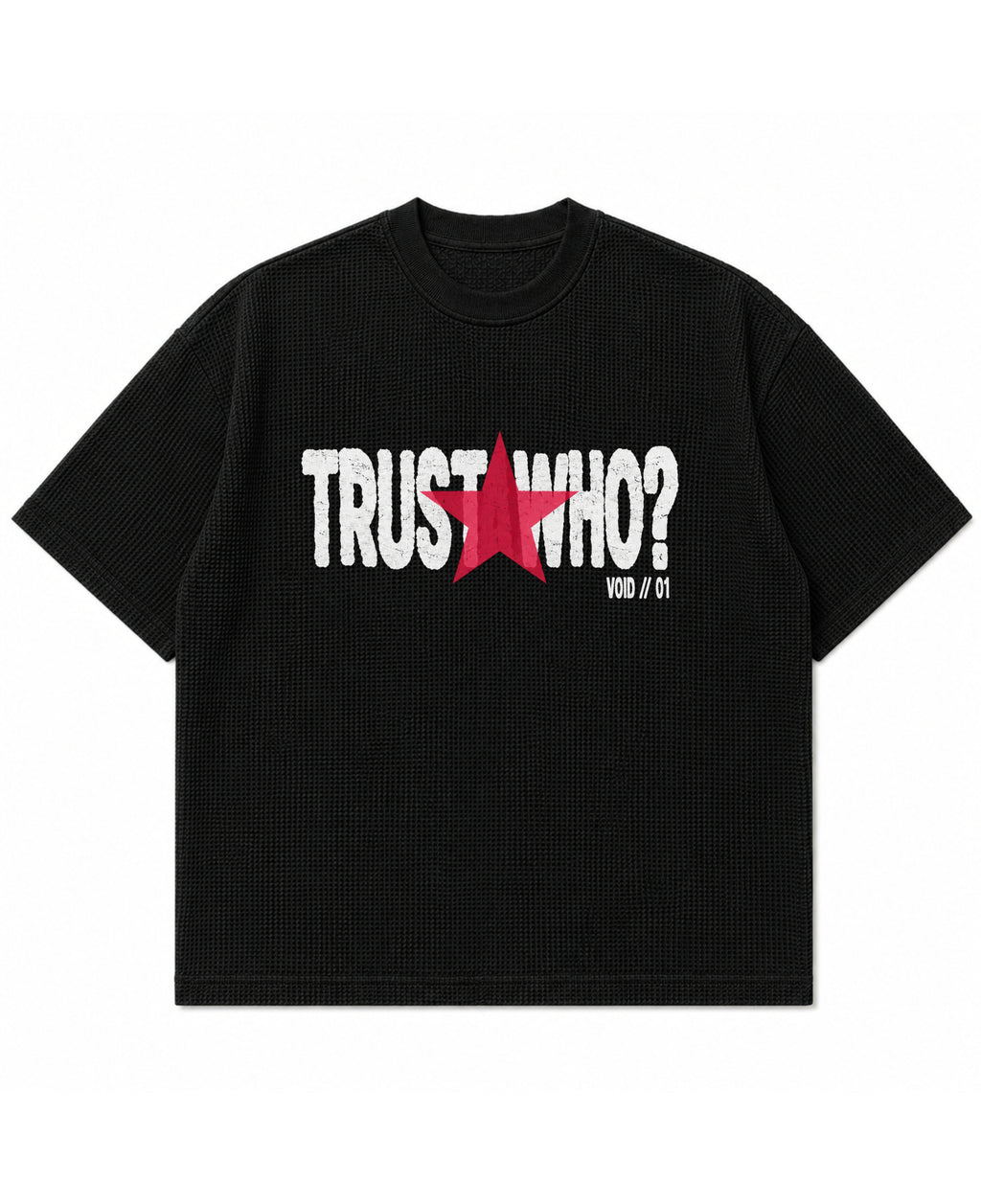 Black waffle boxy fit Front Design