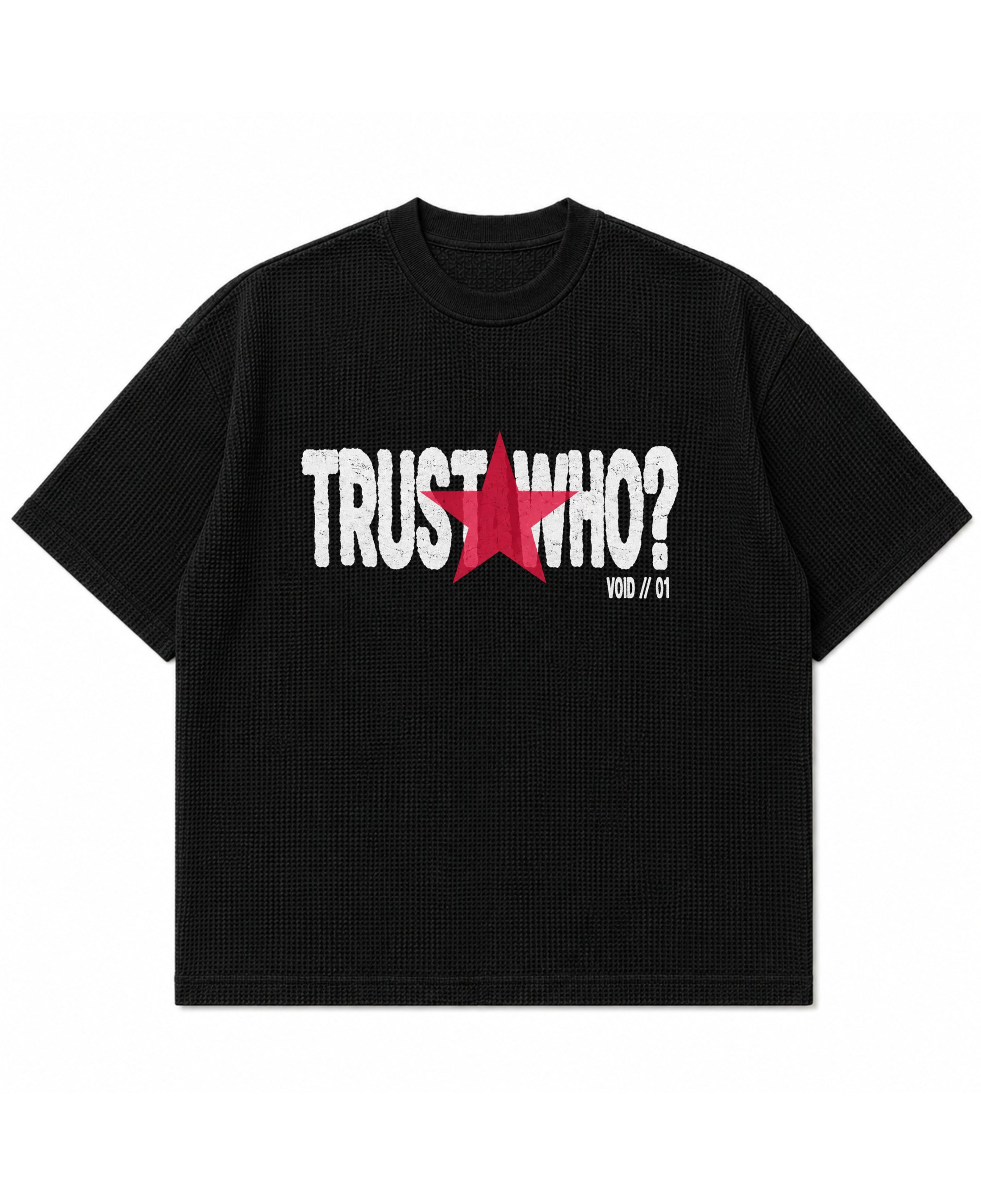 Black waffle boxy fit Front Design