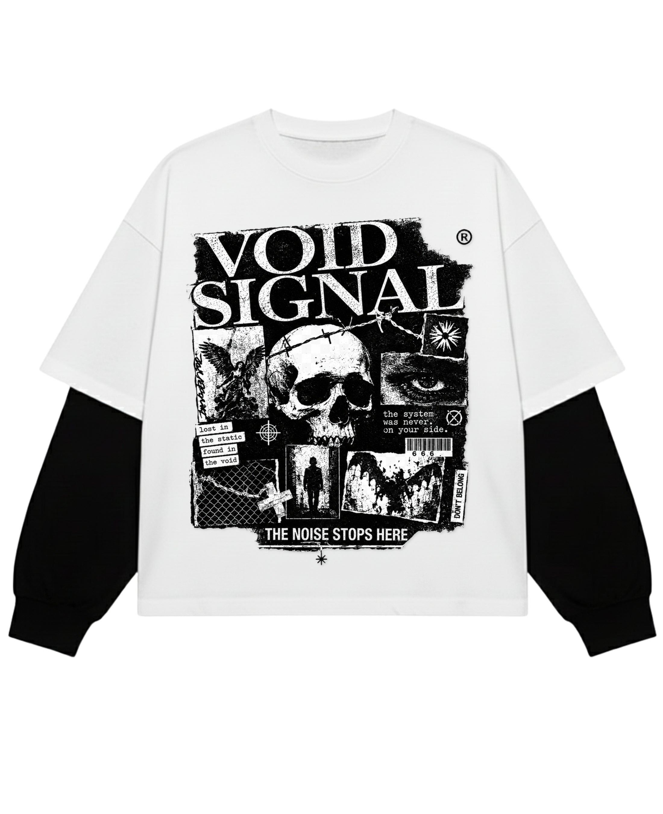 White With Black Sleeve Oversized Tee Front Design