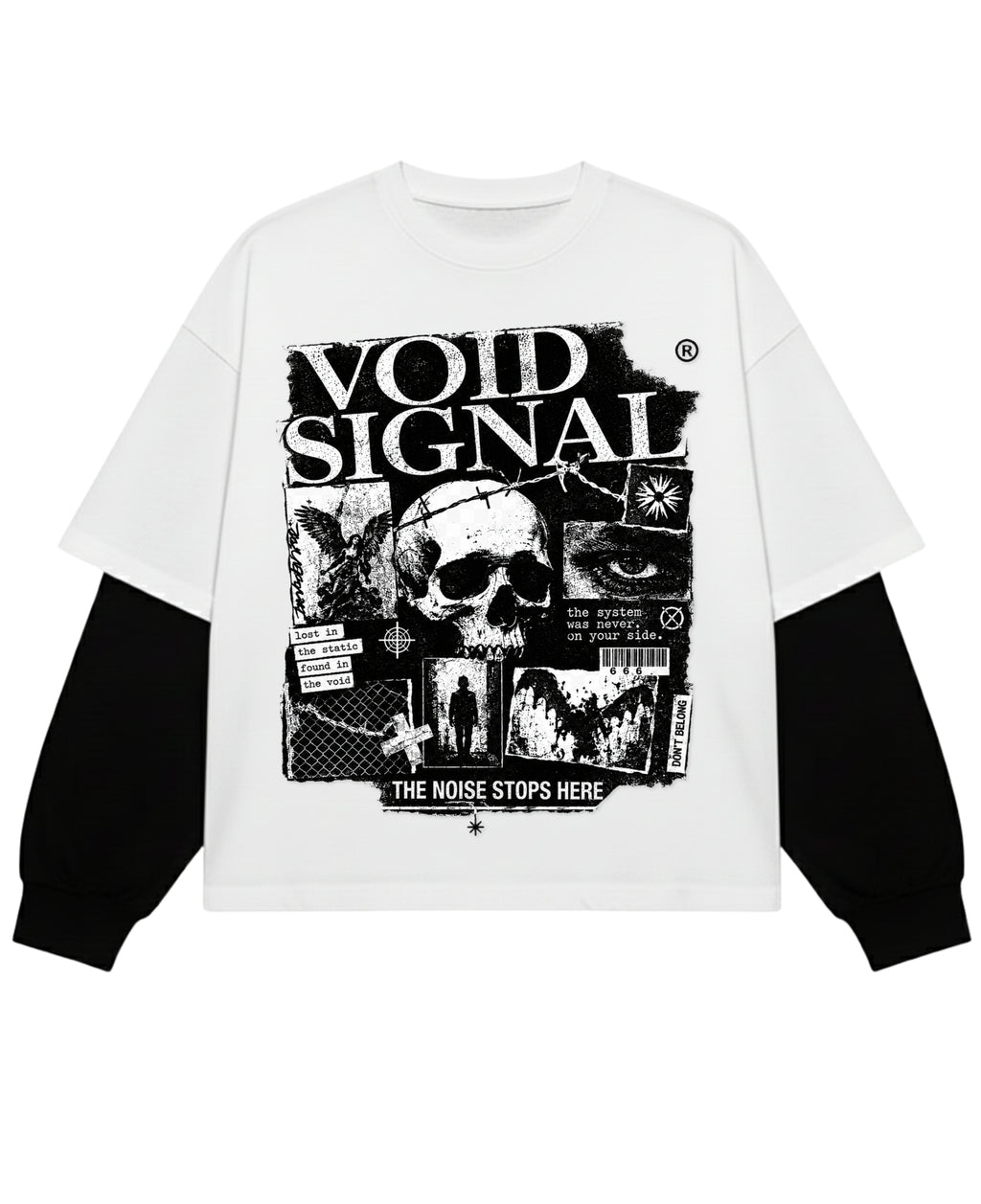 White With Black Sleeve Oversized Tee Front Design