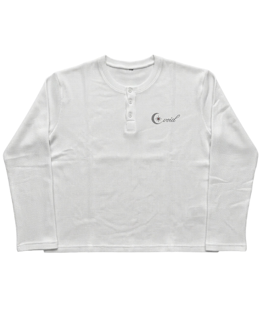 White Henley waffle knit Front Design