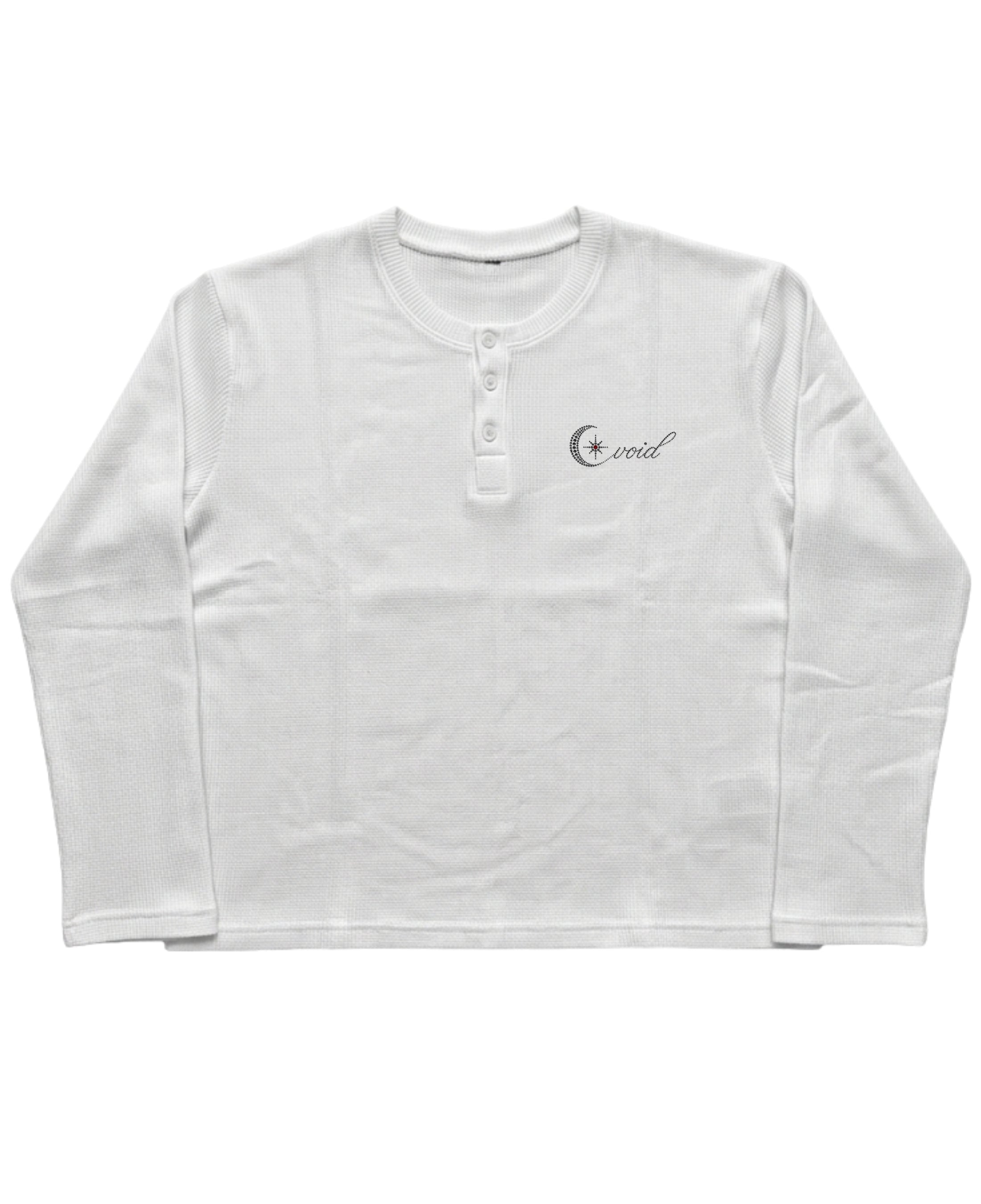 White Henley waffle knit Front Design